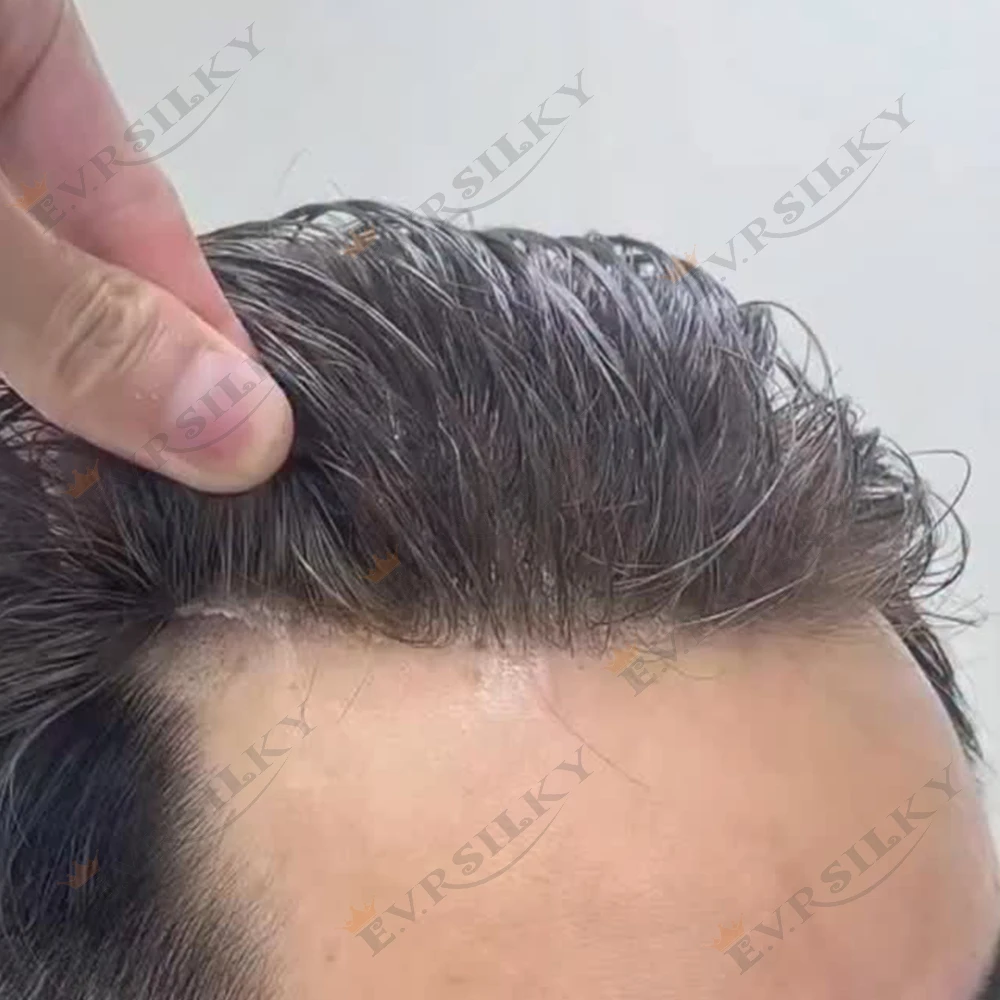 

Светлые мужские парики с плотностью 80% 0,02 мм, ультратонкая кожа, естественная линия волос, мужской парик, незаметный Vloop, светло-коричневые, серые человеческие волосы Pro