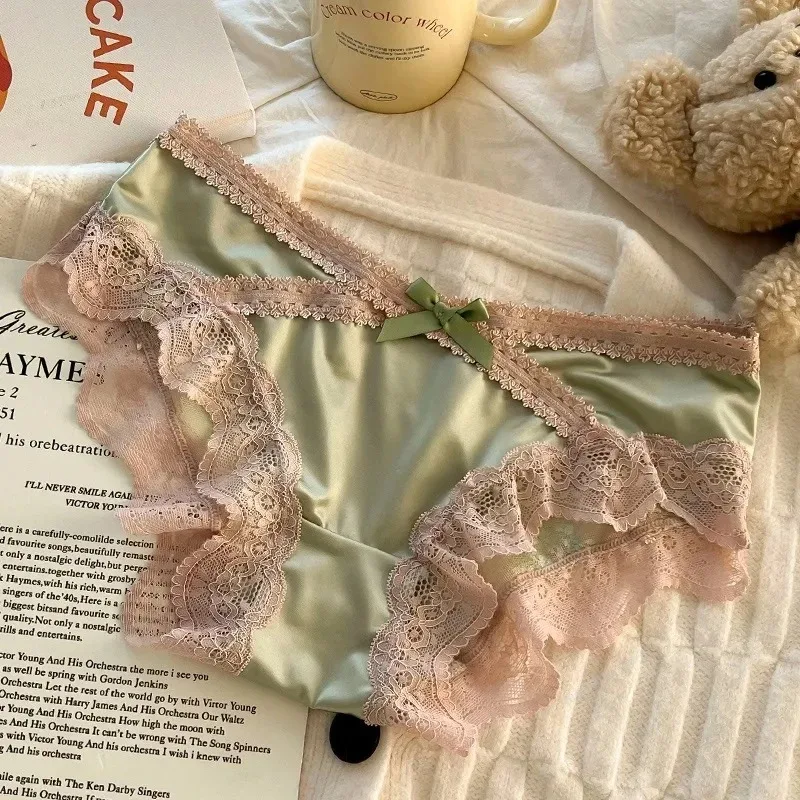 Satin-Spitzen-Slip im französischen Stil, sexy Damenunterwäsche, niedrige Höschen, weiche Slips, bequeme Dessous