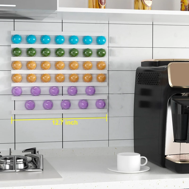 حامل أكواب K، حامل كبسولات القهوة على شكل إخفاء، حامل قهوة مغناطيسي ذاتي اللصق، متين وسهل الاستخدام باللون الأبيض