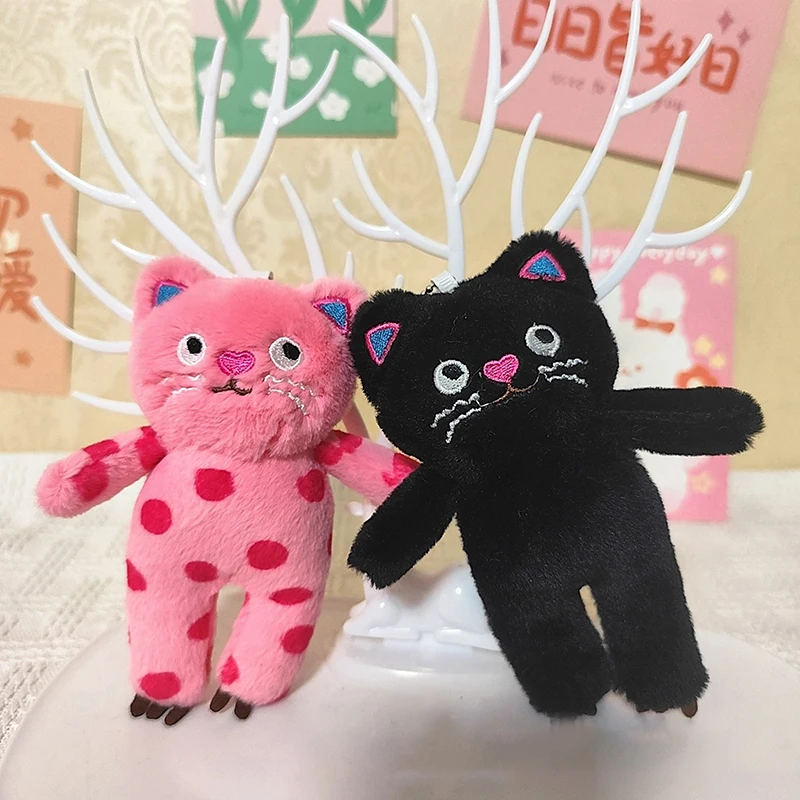 Speechless Cat Keychain Plush Mysterious Black Cat Doll Toy Keyring Bag Charm Pendant Car Keys Holder For Couple