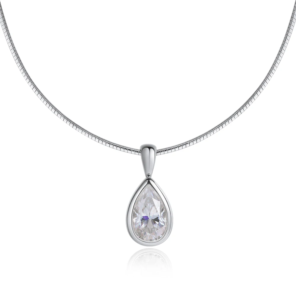 3CT D‑Color VVS1 Pear Cut Solitaire Moissanite Pendant Necklace Pass Diamond Tester 1.5MM Choker Chain S925 Sterling Silver Luxury Fine Jewelry Gift For Women Wedding Anniversary Daily Wear view 3