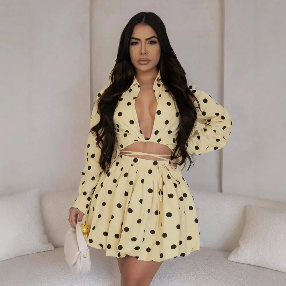 

Women's Set Elegant Polka Dot Printed Strap Puffy Skirt Two-piece Set for Summer 2025