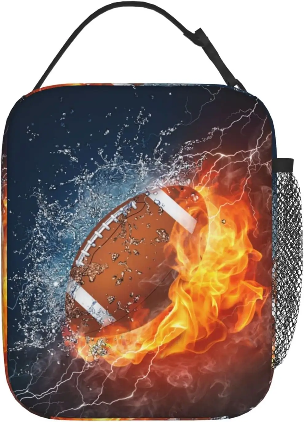 American Football Ball Fire Lunch Bag Cool Insulated Lunch Box Reusable Lunchbox Waterproof Portable Lunch Tote For Men Boys