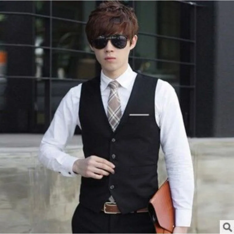 

Spring and Autumn Korean Style Slim Suit Vest Men Men's British Suit Vest Casual Horse Clip