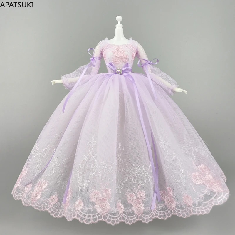 Ropa morada hecha a mano, vestido de princesa para muñeca Barbie, accesorios para muñecas 1/6, vestido de fiesta con lazo y mangas abullonadas, juguetes