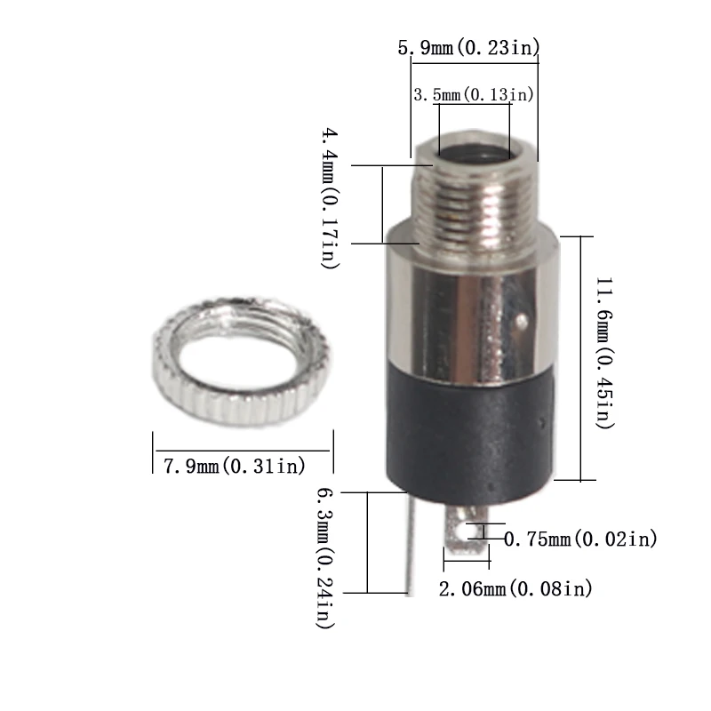 【20-5PCS】Stereo Sound PJ-392 Headphone Jack 3.5mm Audio Female Plug Straight Plug 3 Foot Vertical Dual channel Connector