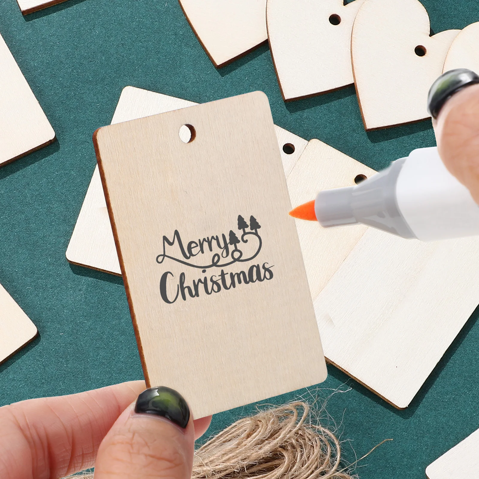 

1Set Wooden Heart Rectangle Slices DIY Christmas Tree Pendants Unfinished Wood Xmas Hanging Decorations Wooden Crafts Graffiti