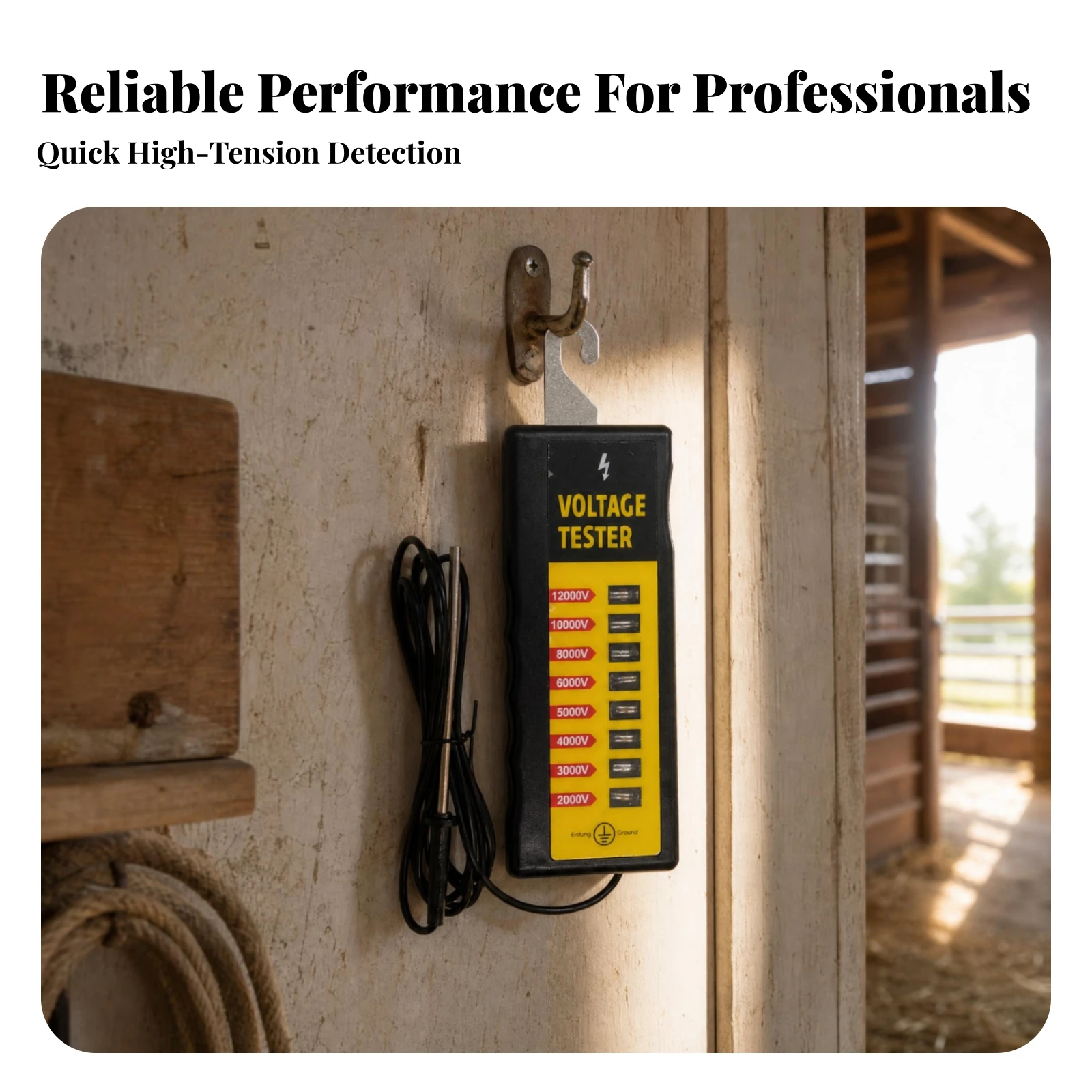 Electric Fence Voltage Tester 12000 V Electric Fence Tester Testing Tool Indicator Display Windows Attached Cable