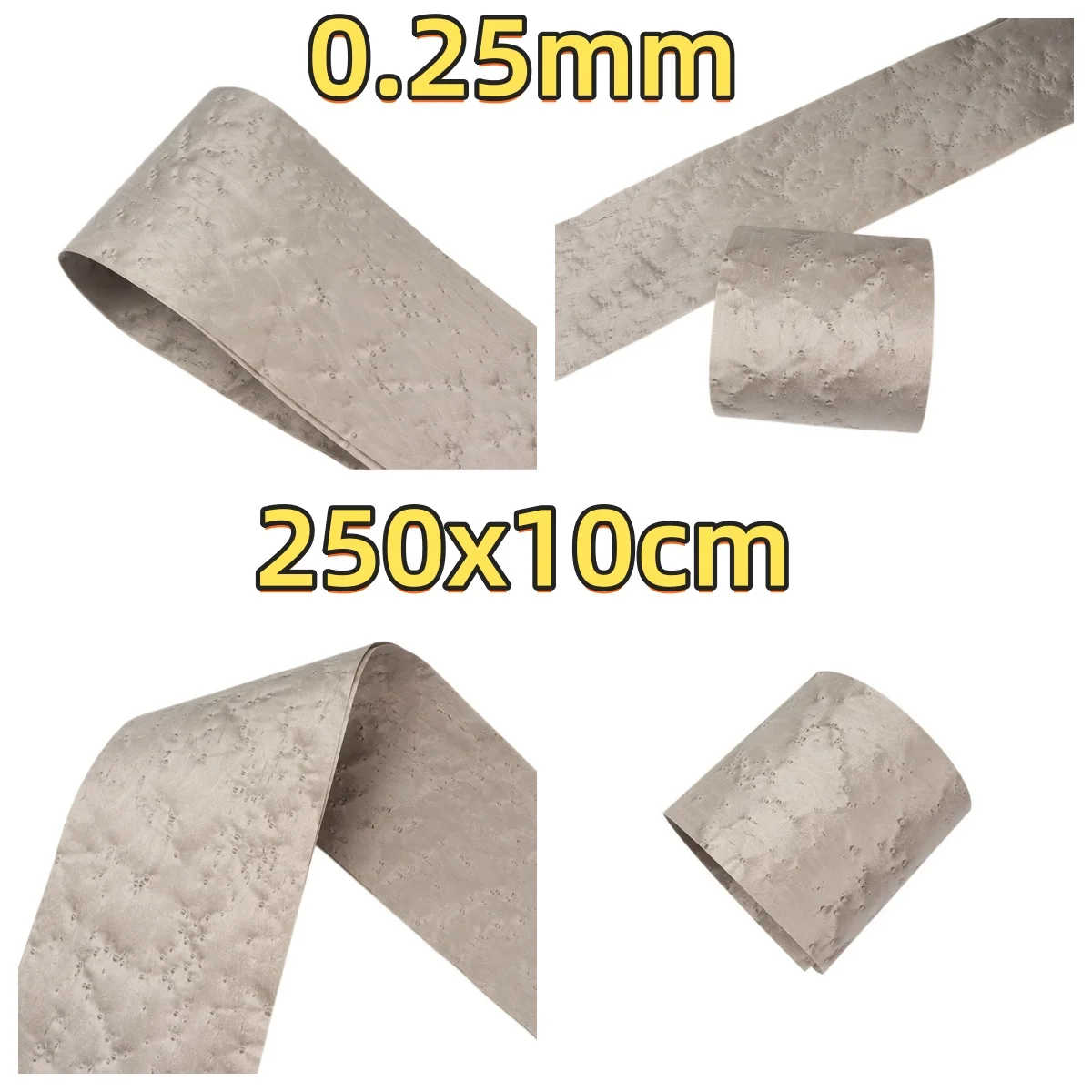 Natural Silver Gray Birdseye Veneer, 0.25mm, 250x10cm, For Display Table Surface Veneering & Automotive Interior.