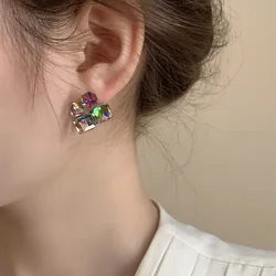 Luxury Temperament Three-dimensional Color Rhinestone for Women Fashion Sugar Cube Crystal Earrings Niche Jewelry Accessories