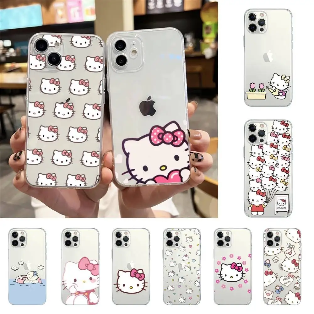 Cartoon Hello-K-Kitties Handyhülle für iPhone 17 16 15 14 Plus 13 12 11 Pro Max Transparente Stoßfeste Rückseiten-Abdeckung