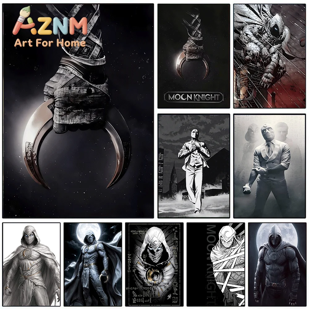 AZNM Moon Knight Dark Style Superhero Canvas Wall Art Unframed Print Home Bedroom Decor Poster for Superhero Fans Wall Decorat