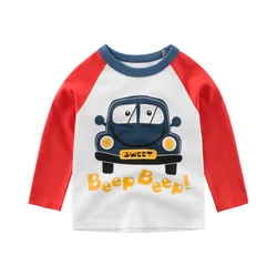 2-8T Cotton Infant Boys T Shirt Toddler Kid Clothes Long Sleeve Car Print Tshirt Cute Sweet Childrens Top Tee Outfits