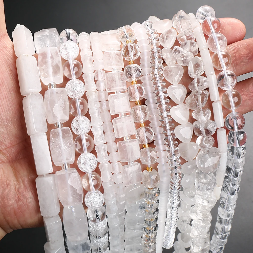 Natural Stone White Crystals Round Faceted Irregular Loose Spacer Beads For Jewelry DIY Bracelet Necklace Making Accessories