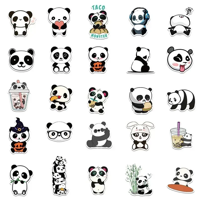 50 STKS Cartoon Panda Stickers Leuke Cartoon Panda Kinderen Student Briefpapier Stickers Waterdichte Herbruikbare Stickers