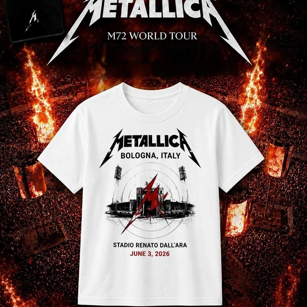 Metallica M72 World Tour Bologna Italy 2026 graphic T shirt 100%Cotton Unisex Men‘s Women's T-Shirts Y2k Tour Fans Casual Tee