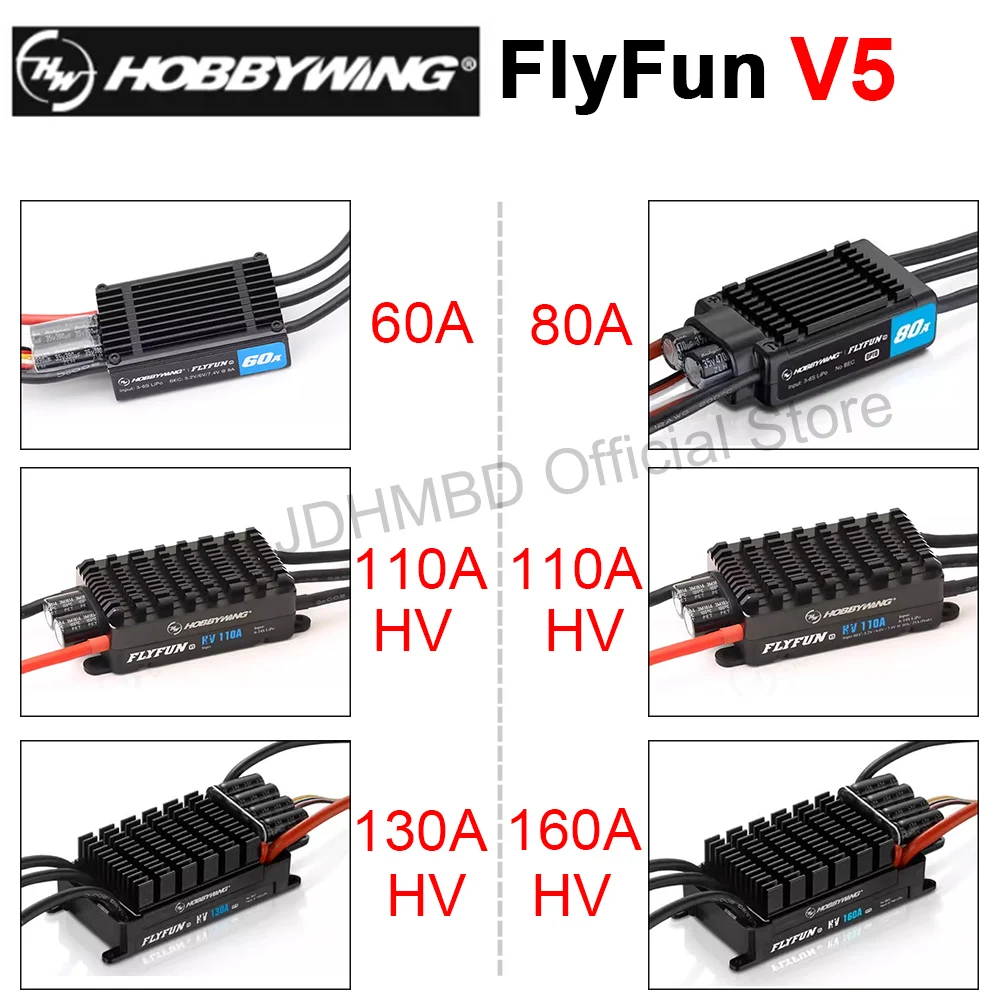 

Hobbywing FlyFun 60A 80A 110A 130A 160A V5 ESC Lipo Brushless Electrical Speed Controller Motor with DEO Function Drone Airplane