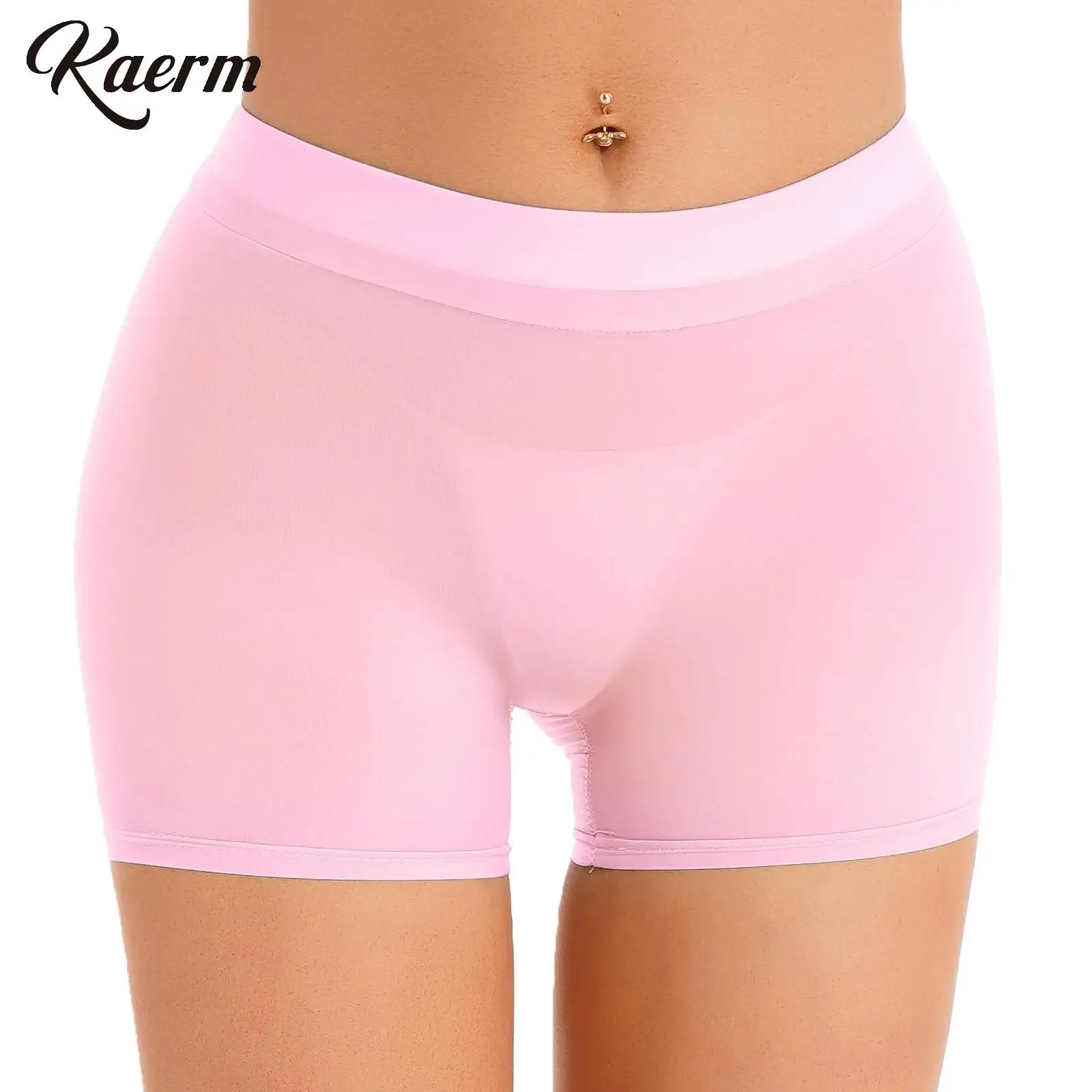 

Womens Sexy Semi See-through High Waist Shorts Glossy High Stretchy Low Rise Shorts Underwear Nightwear Yoga Fitness Climbing