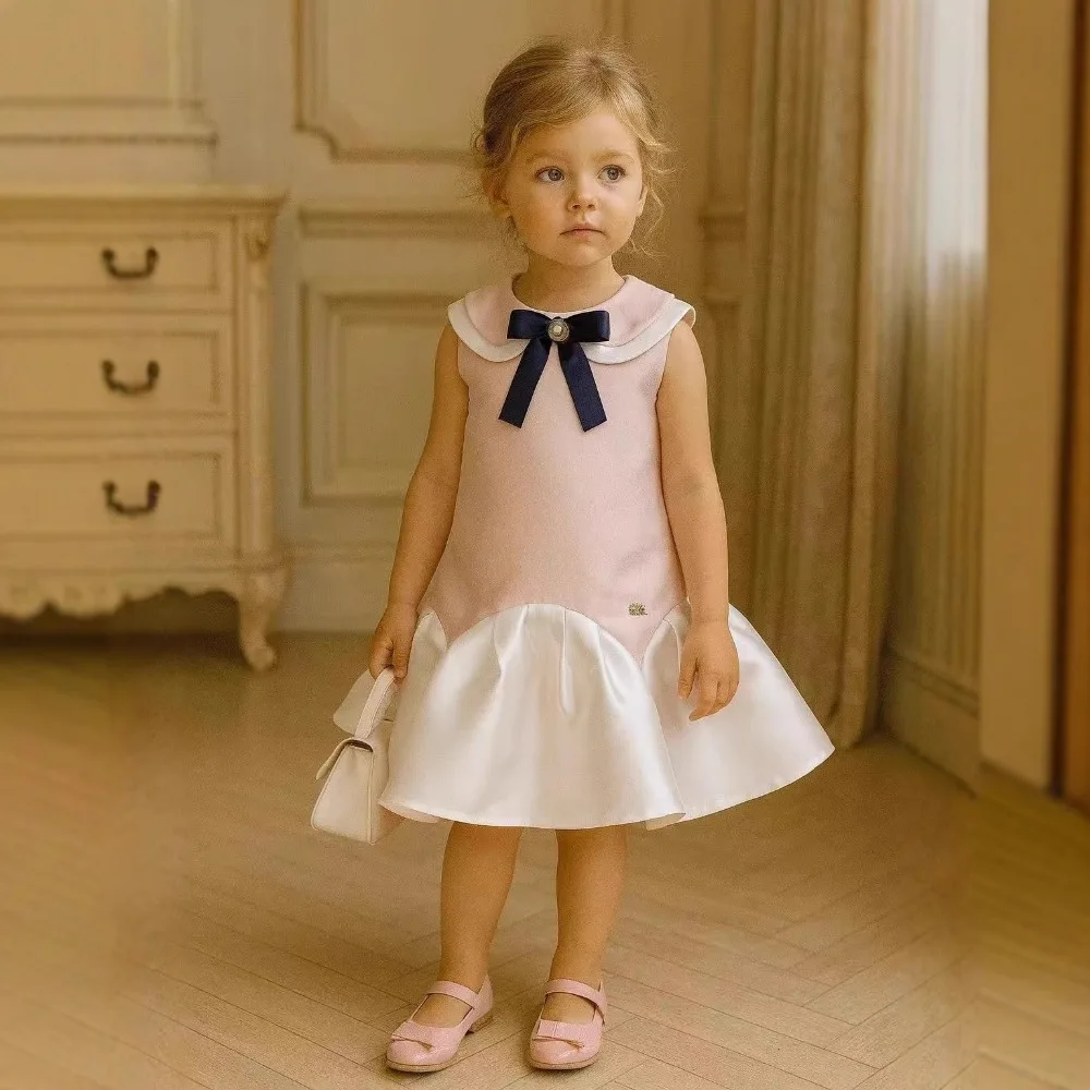 New Arrival Girls High-end Princess Dress Lapel European American Style Bowknot Sleeveless Party Gown