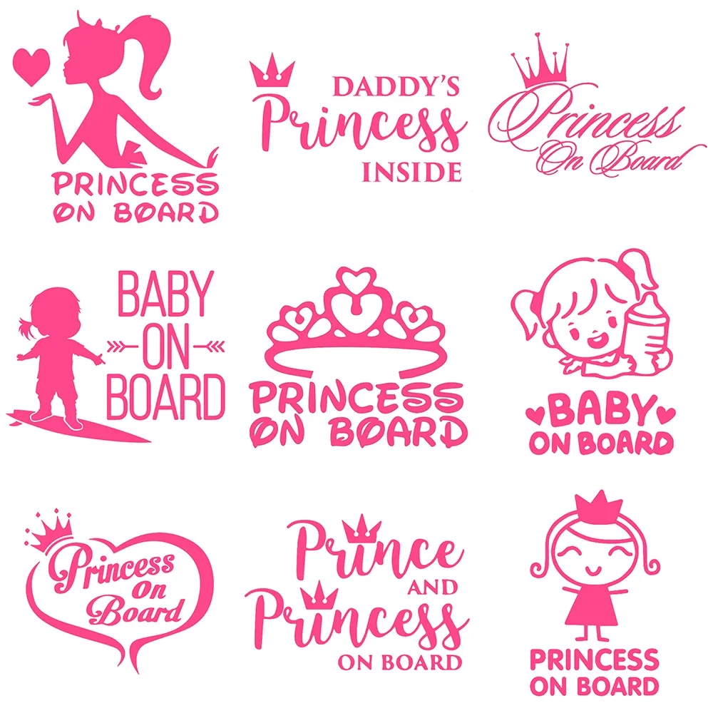 Princess On Board Car Sticker Baby Kids Girl Pink Funny Sticker on Car Decal Vinyl Car Sticker 3D Car Styling Stickers and Decal