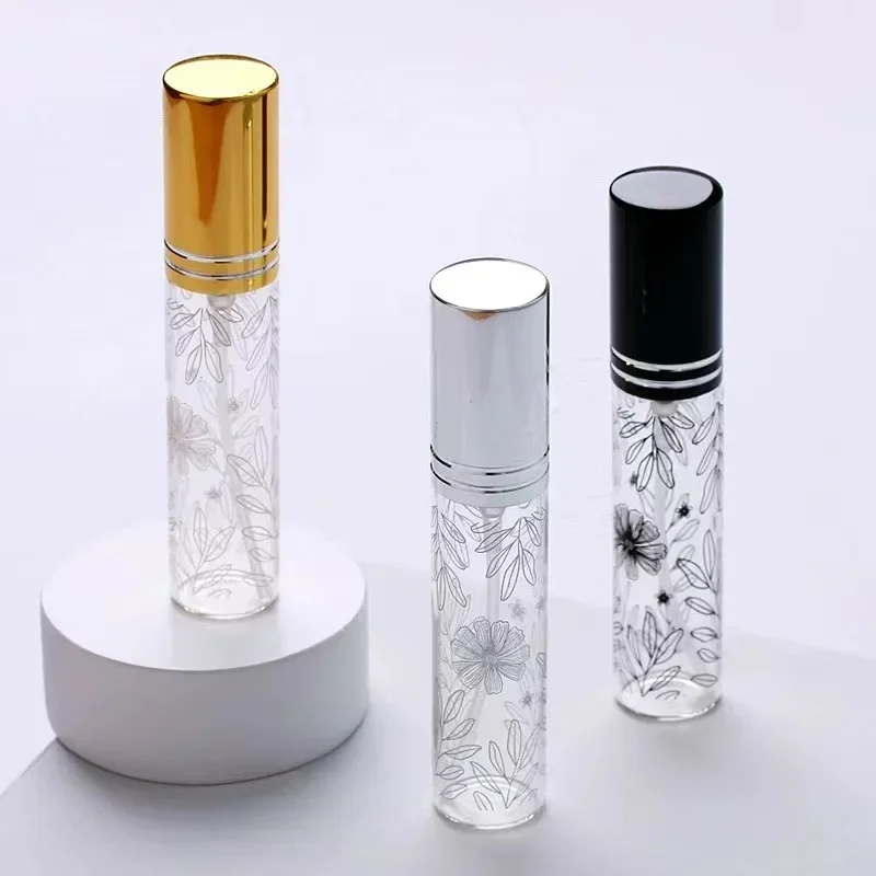 Botella de Perfume de vidrio con patrón portátil, atomizador, vacío espray, líquido cosmético, Mini botellas rellenables, Perfume de viaje, 50 unidades, 10ml