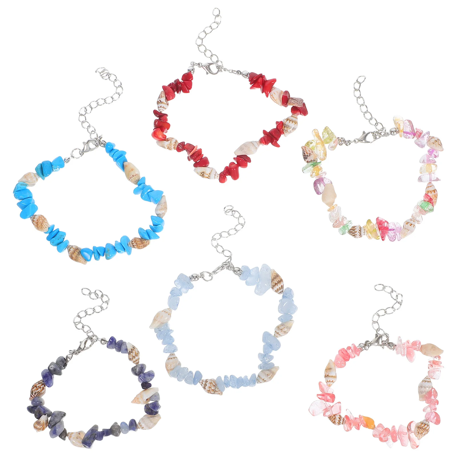 

6Pcs Adjustable Beach Bracelets for Women Woven Conch Shell and Crushed Stone Boho Surfer Jewelry Ocean Inspired Summer