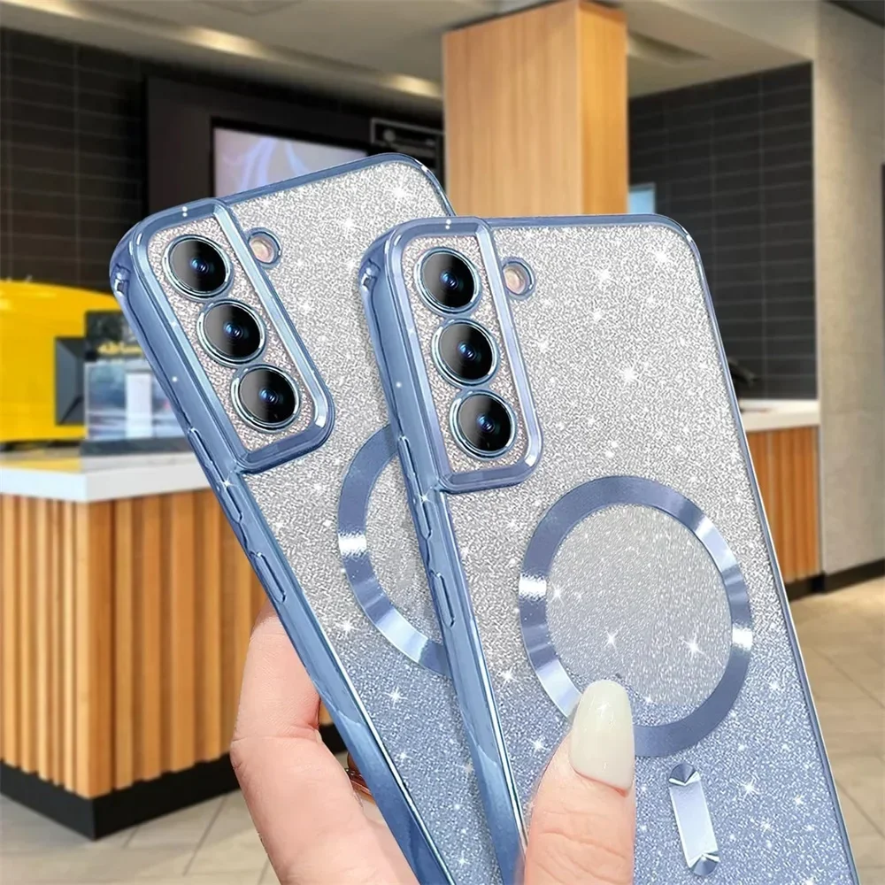 Glitzer-Magnet-Hülle für Samsung Galaxy S26 S24 Ultra S23 S22 S21 S25 Plus S20 FE A56 A55 A36 A17 – Glänzende, kabellose Schutzhülle mit Galvanisierung – Detail 7
