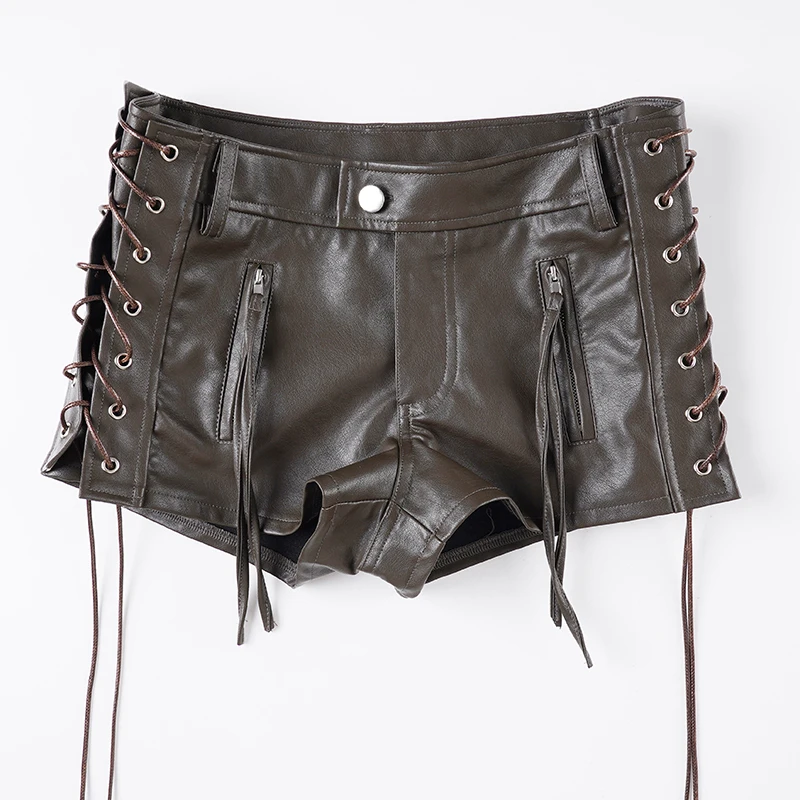 Safari Style Bandage Pu Leather Shorts Sexy Slim Pocket Low-Waisted Shorts Women 2025 Summer Fashion Streetwear Punk Style Lady - Image 6