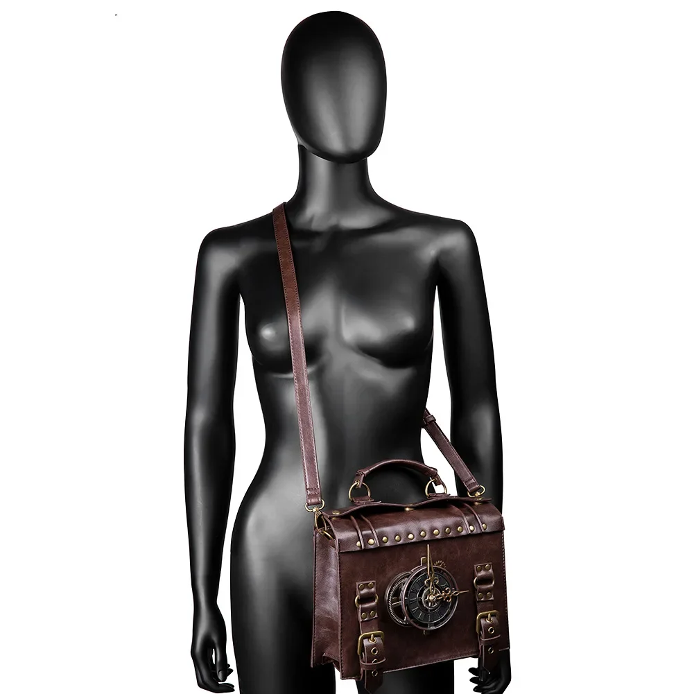 2024 damska skóra PU Retro jeden torba na ramię Crossbody Steam Punk samochód dekoracja zegara do szycia tablety telefon komórkowy torba na kosmetyki