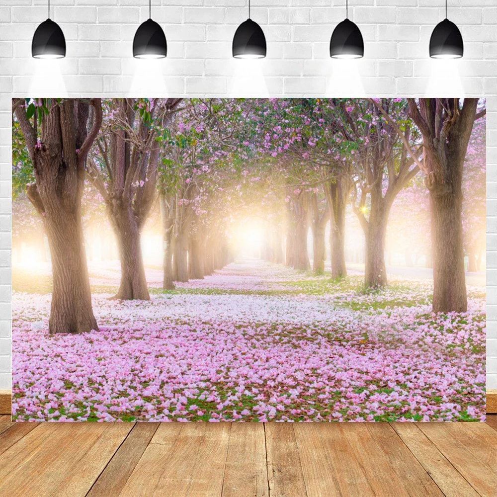 Frühlingsblume Bäume Hintergrund Natur Blumenwald Outdoor Geburtstag Party Porträt Hochzeit Fotografie Hintergrund Fotostudio