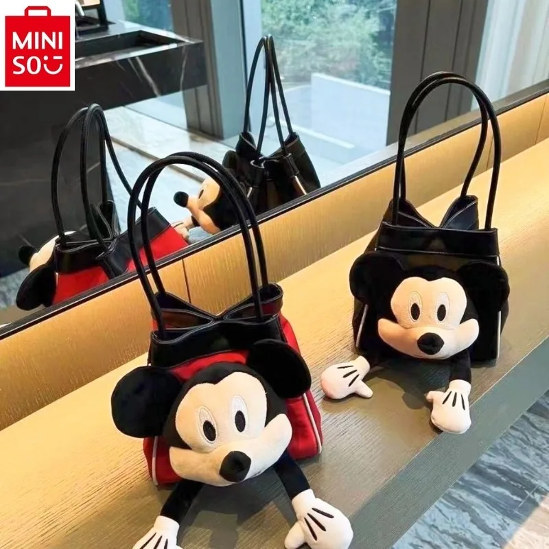 

MINISO Disney Mickey Fashion High Quality Oxford Cloth Bucket Bag Women's Contrast Underarm Leisure Multi functional Handbag