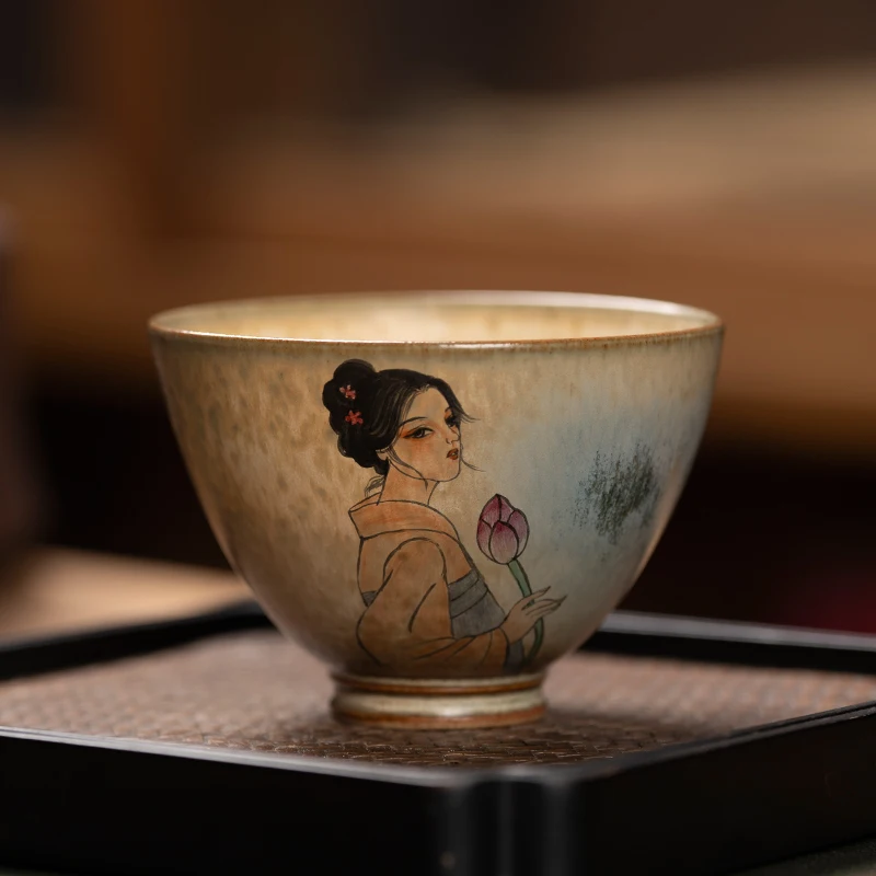 

Handmade Jingdezhen Porcelain Hand Painted Kiln Baked Cup Single Female Gracked Glaze Tea Ru-Porcelain Kung Fu Set