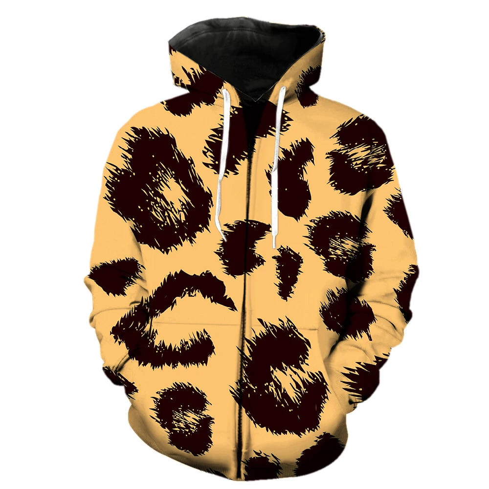 

Animal Fur Texture Men's Zipper Hoodie Teens Tops Harajuku Oversized Long Sleeve Unisex 3D Printed Casual Spring Hip Hop Fashion