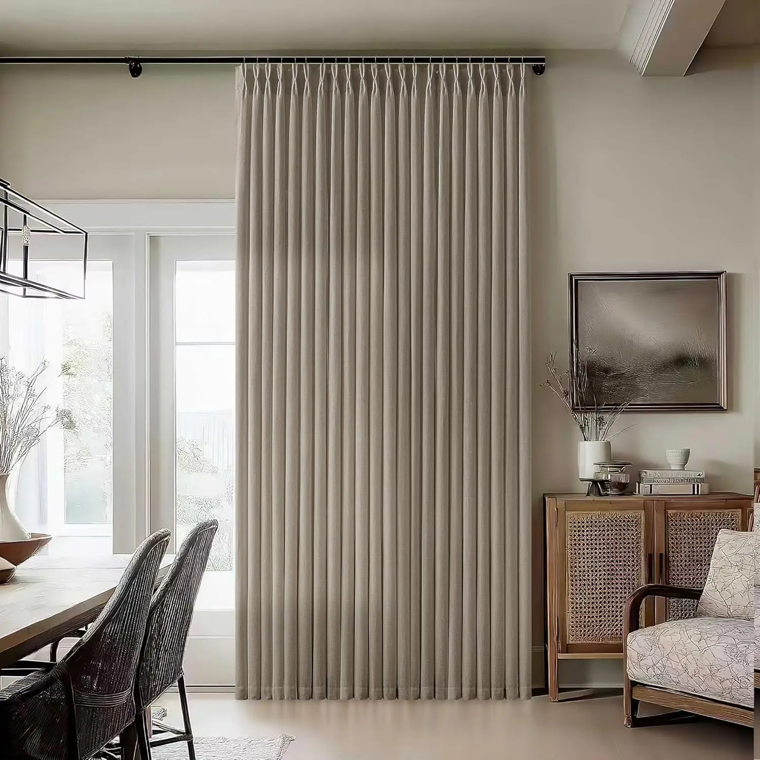 

Taupe Pinch Pleat Linen Curtains 70x84 for Sliding Glass Door Light Filtering Semi Sheer Panels for Living Dining Room