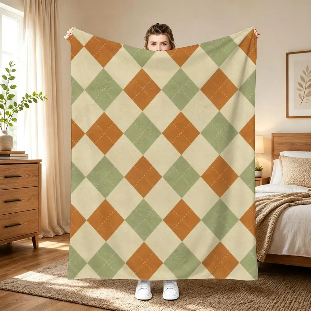Vintage Argyle Pattern Throw Blanket for Home Bedroom Bed Sofa Children's Soft Blanket Cute