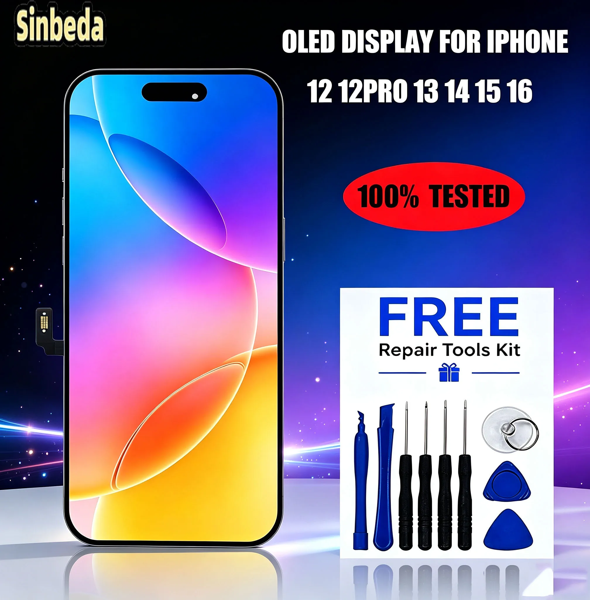Oled LCD Display For Iphone 12 12pro 13 14 15 16 Replacement Screen Full Tested Screen Assembly With Reapir Tools Set