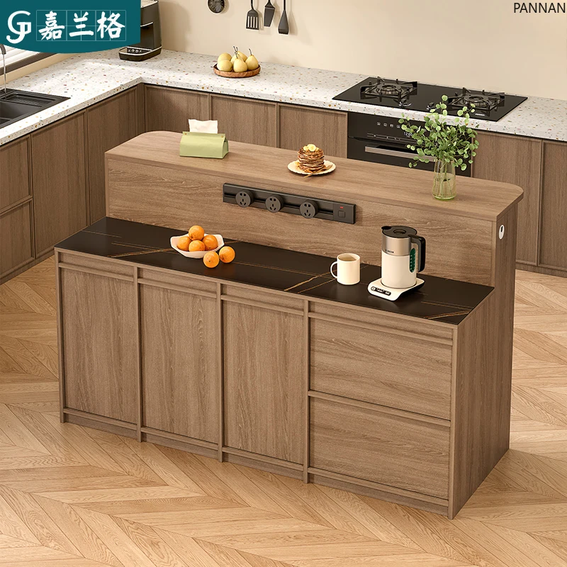 

Medieval style rock slab bar table dining side cabinet integrated combination Zhongdao platform partition storage cabinet