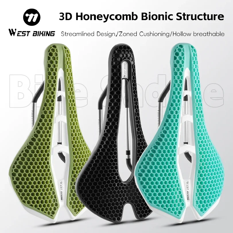 

Велосипедное седло WEST BIKING 3D для шоссейных и горных велосипедов, 150 мм, комфортное, с амортизацией, дышащая бионическая конструкция, разноцветная подушка