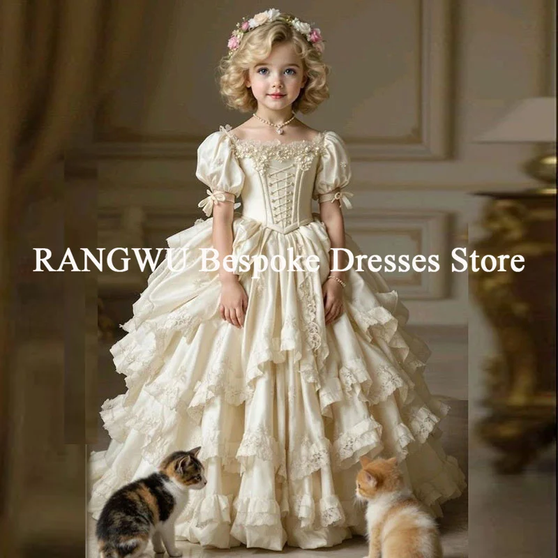 Fantasy White Victorian Evening Dress Short Sleeves Lace Rococo Girl Prom Dress Party Gowns Customized