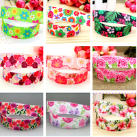 DHK 7/8'' 5yards Flowers Rose Tropical Printed Grosgrain Ribbon Accessories Headwear Decoration Collar DIY Sewing Craft C2651
