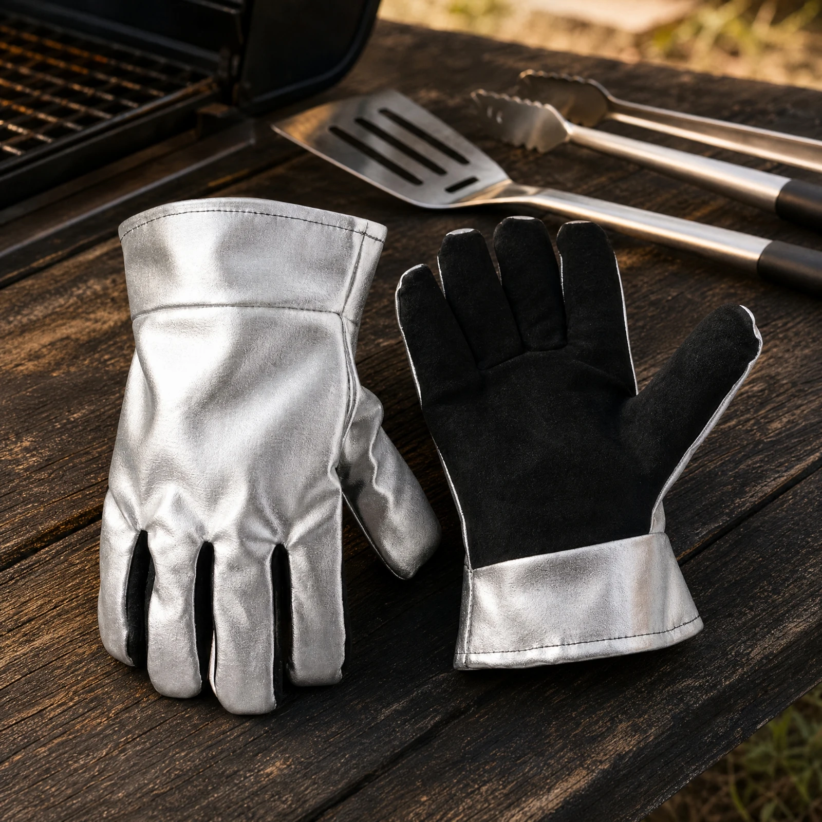 Five-Finger Heat Glove Fireproof Fire-Resistant Work Glove Oven Gloves with Extended Cuff Insulated for Outdoor Camping
