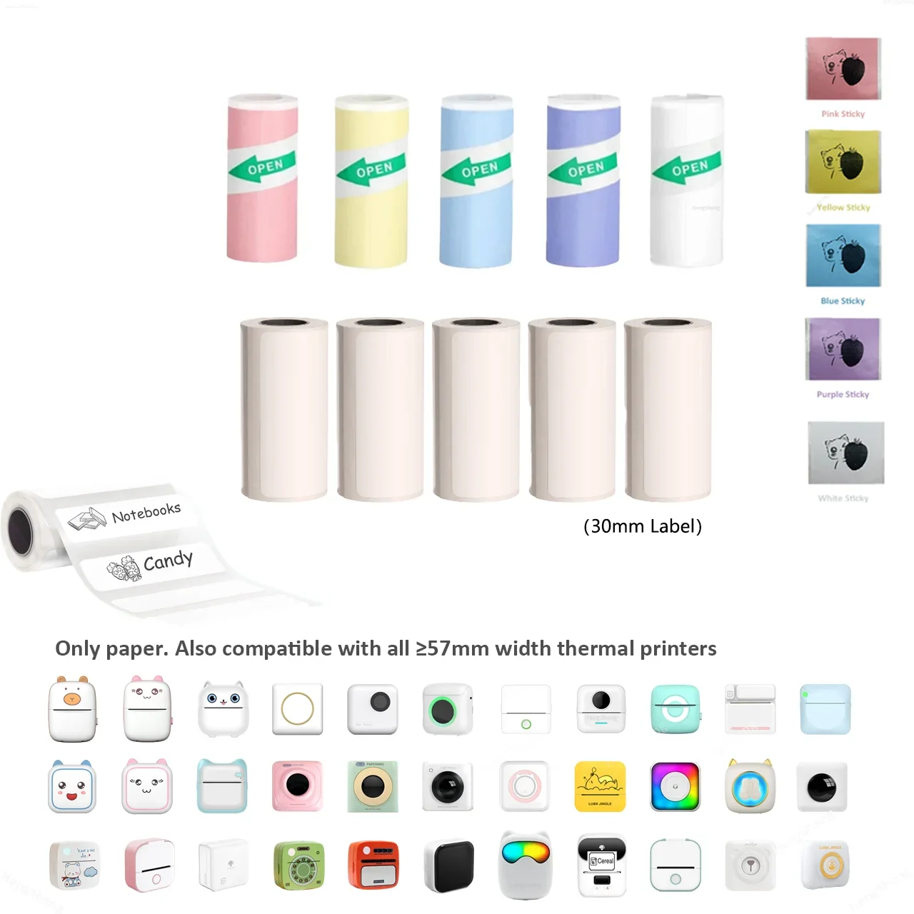 Thermal Adhesive Paper Sticker Mini Printer  Inkless Printing Photo Picture For Kids DIY for Photo Journal Notes Memo