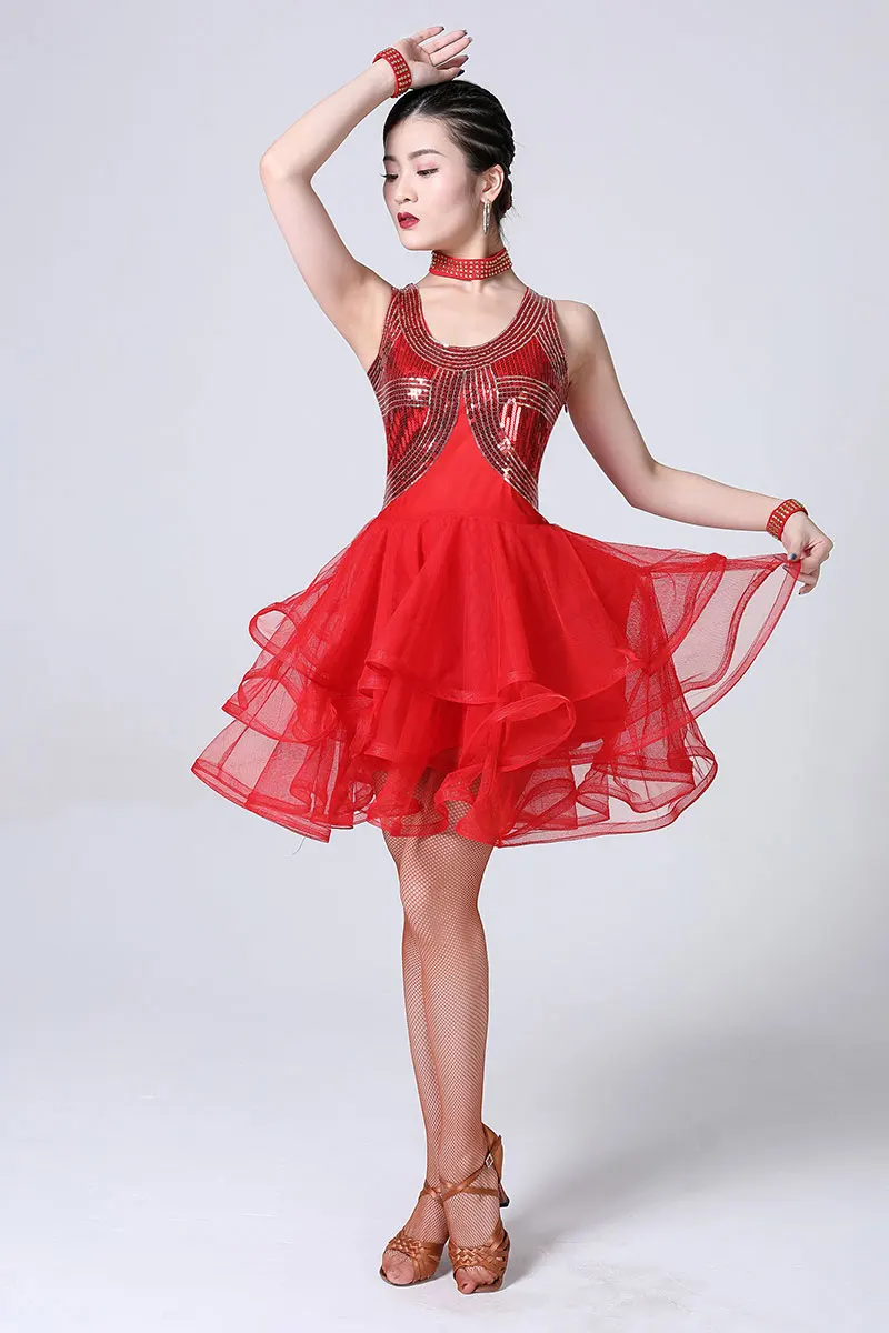 النساء ملابس رقص اللاتينية التانغو السالسا تشا تشا قاعة الرقص فستان الترتر مرحلة ملابس رقص الملابس اللاتينية