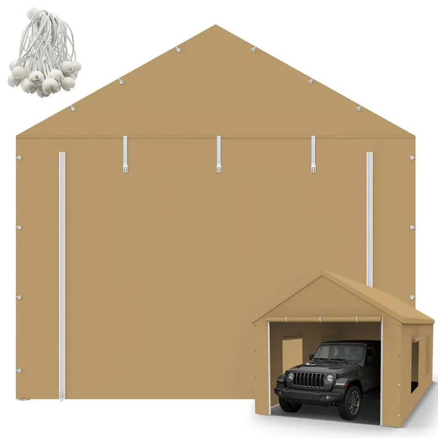 Carport Canopy Front Back Panel Entrance Door Tarp with Zippers, Waterproof amp UV Protected Replacement Sidewall Cover with Bal