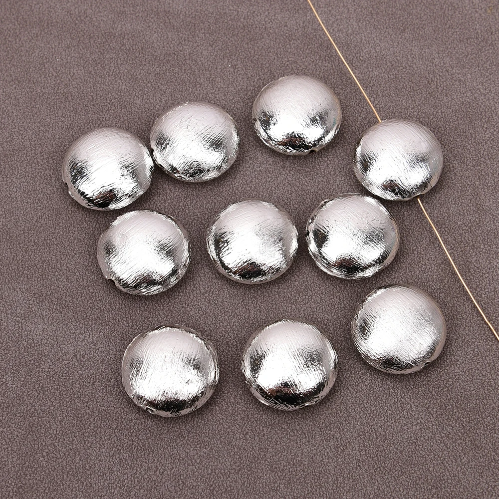 

APDGG Wholesale 10 Pcs 20mm Copper Coin Shape Brushed Beads Silver Color Plated Jewelry Findings DIY