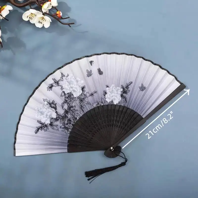 New Sale Portable Hand Fold Fan New Chinese Style Dance Props Retro Shell Fan Woman Men Bamboo Wood Silk Flower Folding Fan