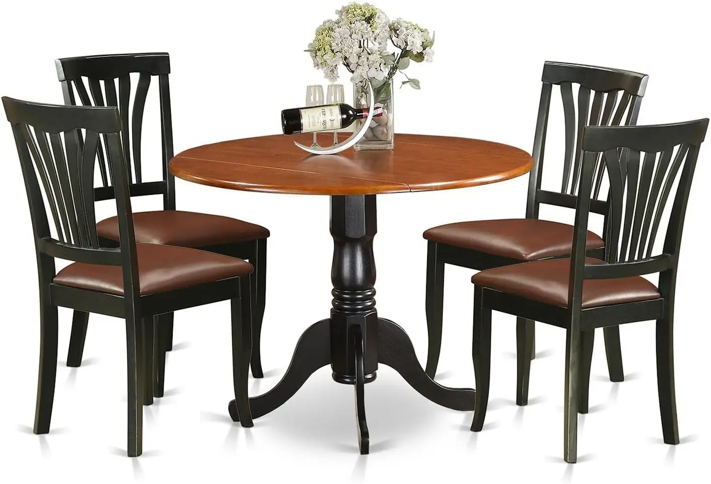 5-BCH-LC 5 Piece Dinette Set for 4 Includes a Round Dining Room Table with  and 4 Faux Leather K