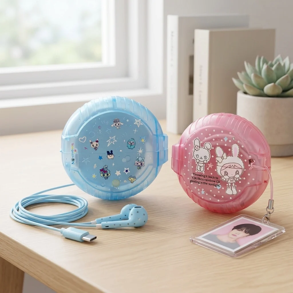 Early Korean Subculture Wired Earphone Storage Box Pendant Cartoon Home Office Organizer Random Stickers