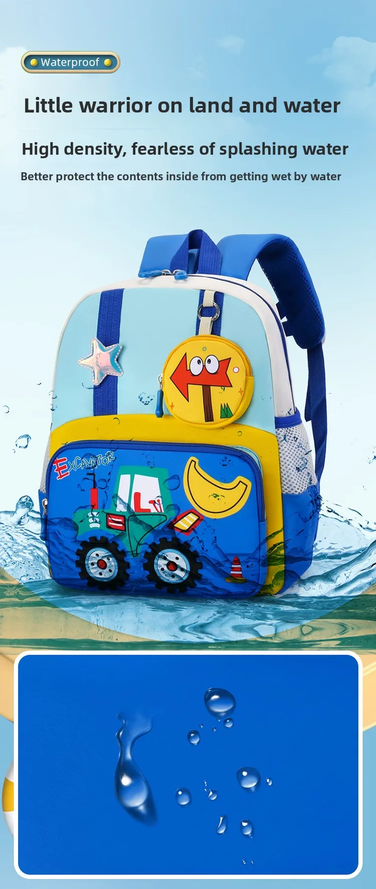 Neuer Kinderrucksack Cartoon Baufahrzeug Jungen Kindergarten-Tasche Atmungsaktiv Mittelgroß für die 3. Klasse – Detail 5