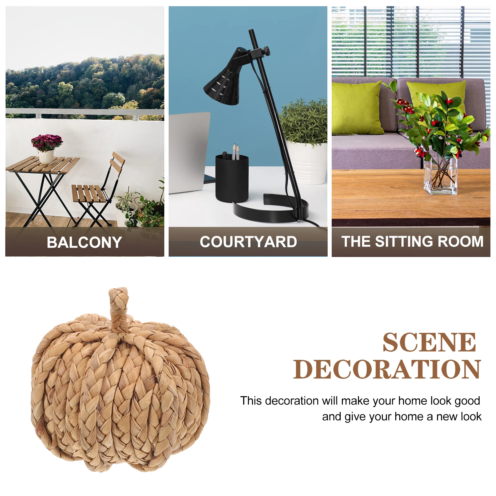 

Stable Natural Straw Pumpkin Ornament Desktop Festive Home Party Decoration Creative Realistic Shape Lovely Desktop